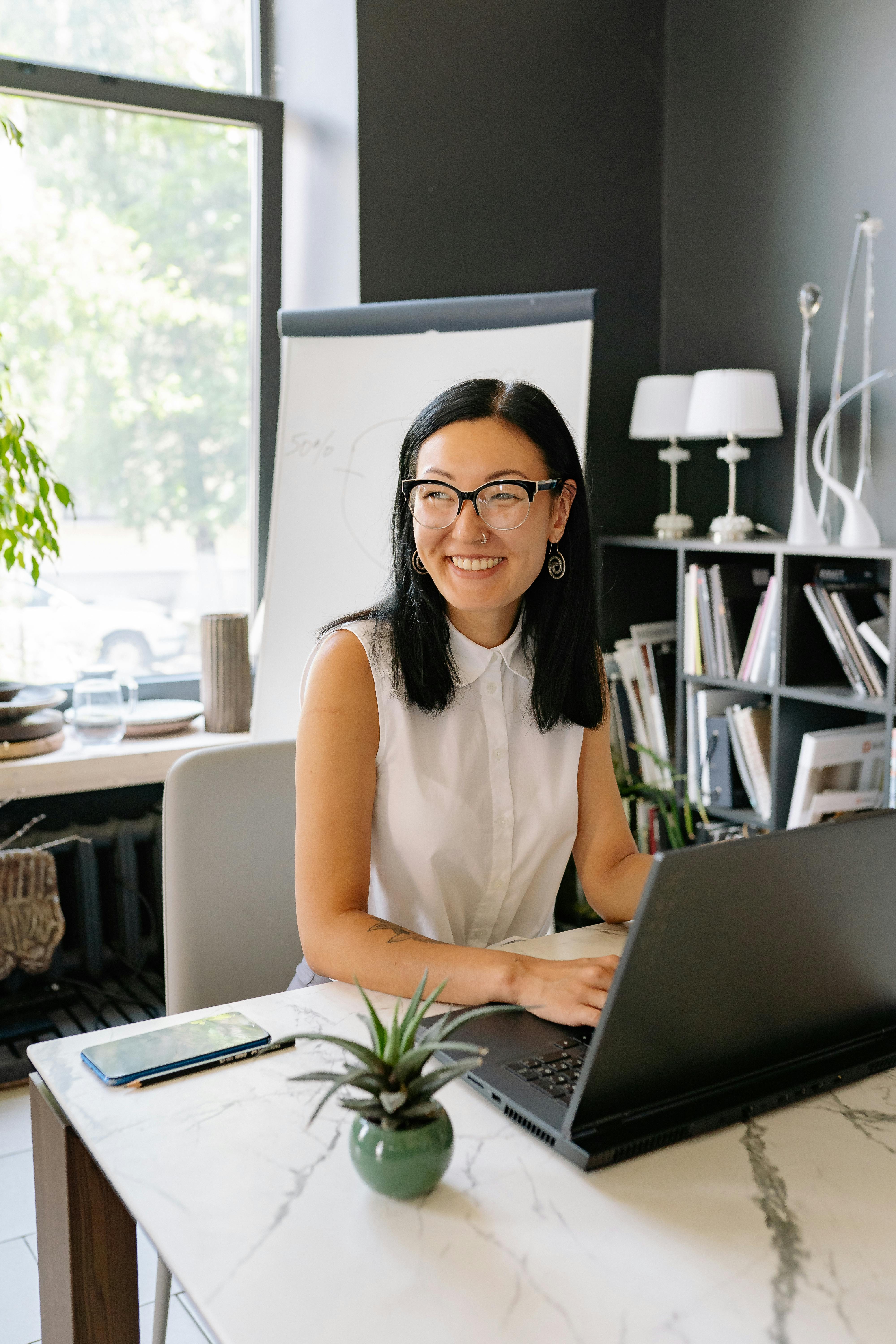 A woman using a computer